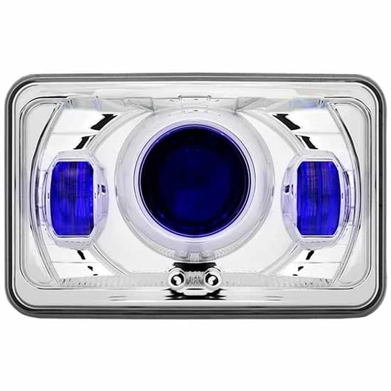 4X6 Inch Low Beam LED Projector Headlight W/ Blue Backlit Auxiliary, 3000 Lumens