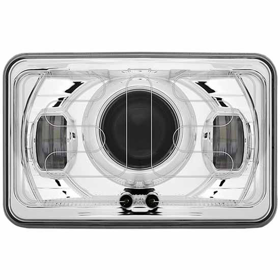4X6 Inch Low Beam Heated LED Projector Headlight W/ Blue Backlit Auxiliary, 3000 Lumens