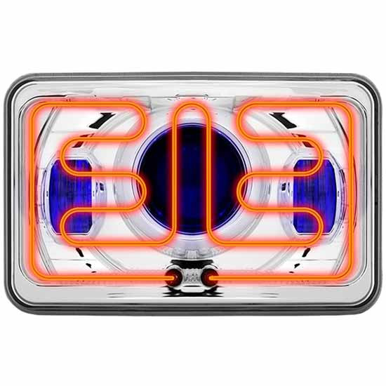 4X6 Inch Low Beam Heated LED Projector Headlight W/ Blue Backlit Auxiliary, 3000 Lumens