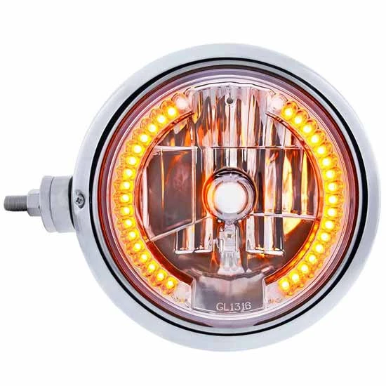 Chrome Guide 682C Style Headlight Assembly With Crystal Lens And 34 LED Position Light