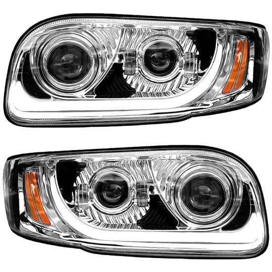 Chrome Projector Headlight With LED Accents For Peterbilt 388, 389, 389 Glider & 567