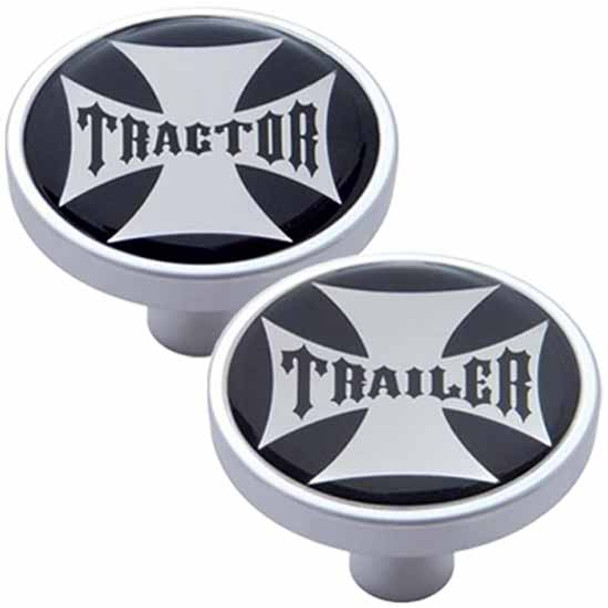 Chrome Short Air Valve Knobs W/ Maltese Cross Sticker, Pin Mount