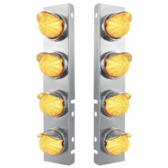 Stainless Steel Front Air Cleaner Bracket W/ Eight 17 LED 2 Inch Beehive Lights & Bezel Option For Peterbilt 378,379