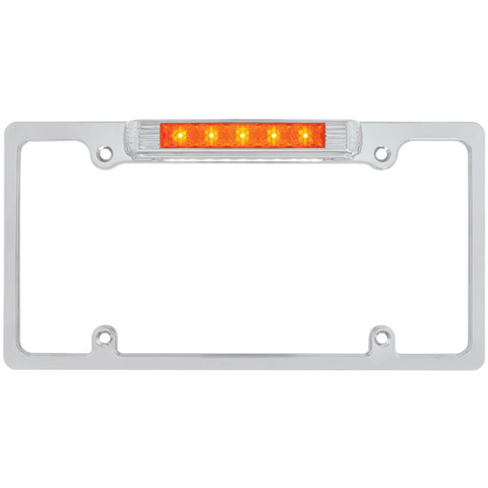 Deluxe Chrome License Plate Frame W/ Color LED Brake Light & White LED Plate Light