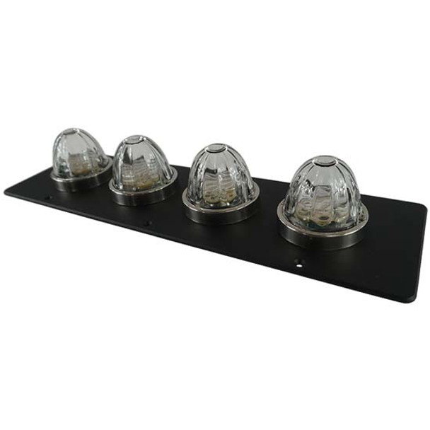 4 Glass Watermelon Sleeper Lights W/ Black Rectangular Base For Peterbilt 379