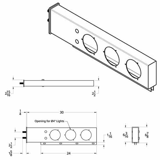 Turnpike Truck Trim 2 1/2 Inch SS Spring Loaded Light Bar W/ 6 Round 4 Inch Light Holes