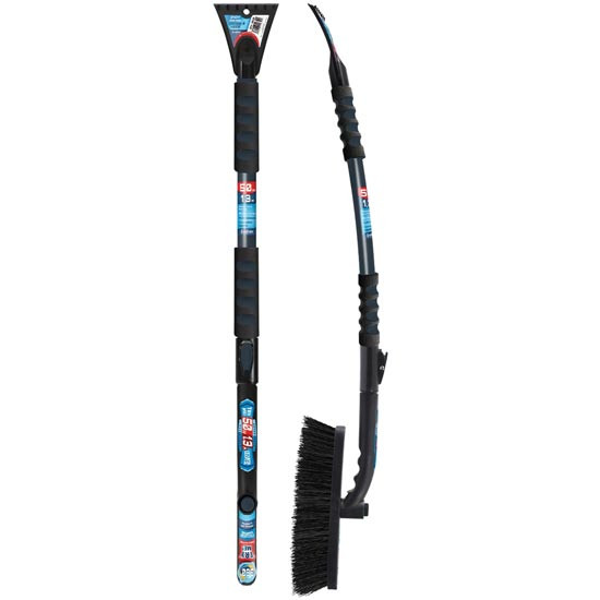 36 to 50 Inch Extendable Swivel Snow Brush With Chisel Blade, Ice Chipper, And No-Slip Grip