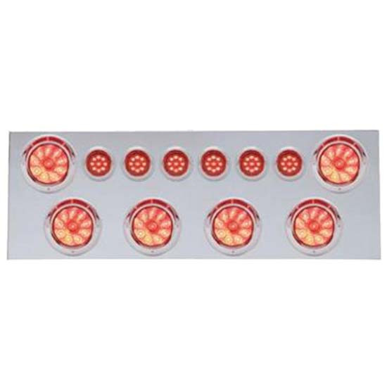 34 Inch SS  Rear Center Panel W/ Six 4 Inch 10 LED Round Lights, Six 2 Inch 9 LED Flat Style Lights & Bezel Options