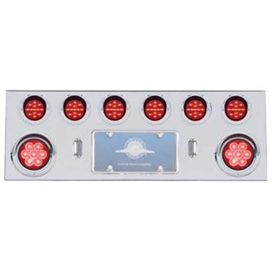 34 Inch SS Rear Center Panel W/ License Frame, Two 4 Inch 7 LED Reflector Lights, Six 2 1/2 Inch 13 LED Flat Style Lights