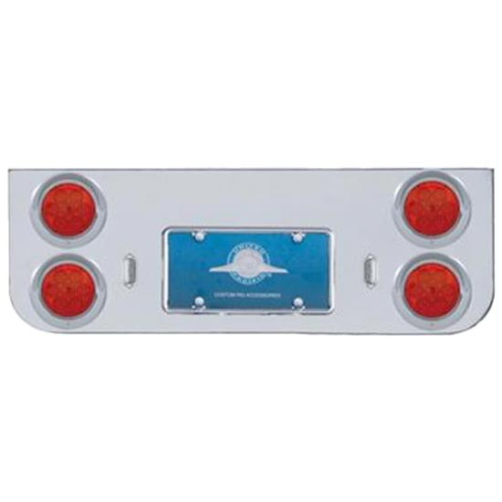 34 Inch Chrome Rear Center Panel & License Plate Holder W/ Four 4 Inch 7 LED Reflector Light & Bezel Options