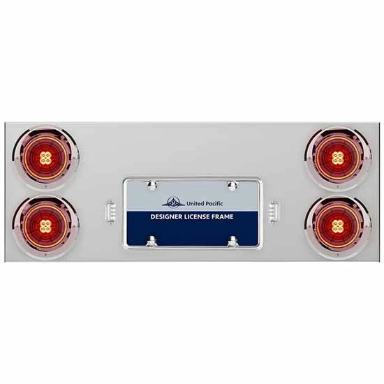 33 3/4 Inch 430 SS Rear Center Panel W/ Chrome License Frame & Four 13 LED Abyss Lights With Bezel Options