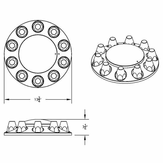 Chrome Plastic Dome Front Axle Cover W/ 33 MM Push On Nut Covers
