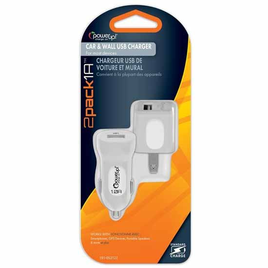 USB Charger 2 Pack W/ One Wall & One Car Charger