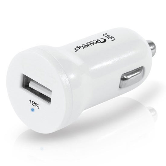 White Car Charger W/ Single Or Dual USB Ports
