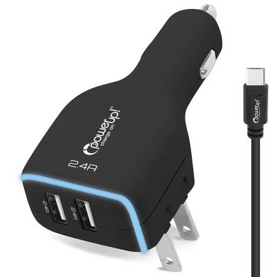 Rapid Charge 3 In 1 Charger W/ Two 2.4A USB Ports, Wall Plug In, 6 Foot Connector Cord