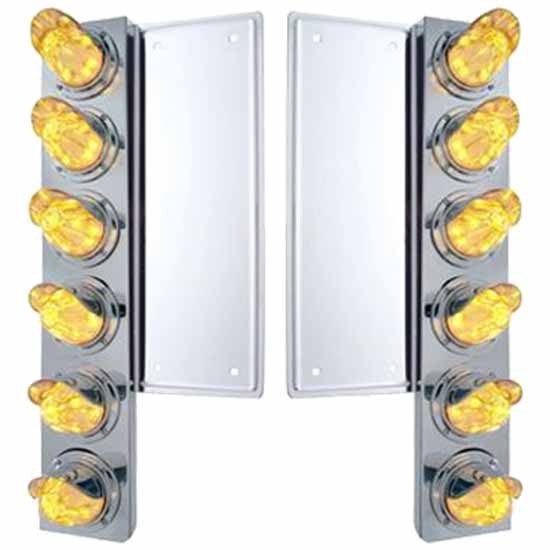 Stainless Steel Front Air Cleaner Bracket W/ Twelve 11 LED Watermelon Lights & Bezel Options For Freightliner Classic XL
