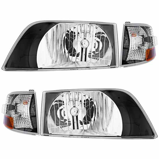 Black Headlight Assembly W/ Bezel & Turn Signal - 4 PC Set For Volvo VNL, VNM Gen I