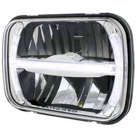 5 x 7 Inch Ultralit 7 LED Rectangular Headlight W/ 3 LED Position Light Bar