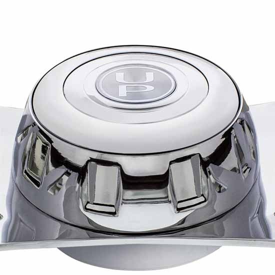 18 Inch Chrome Plated Steering Wheel, Hub & Horn Button Kit W/ Skull Accents and Brown Rim For Kenworth, Peterbilt