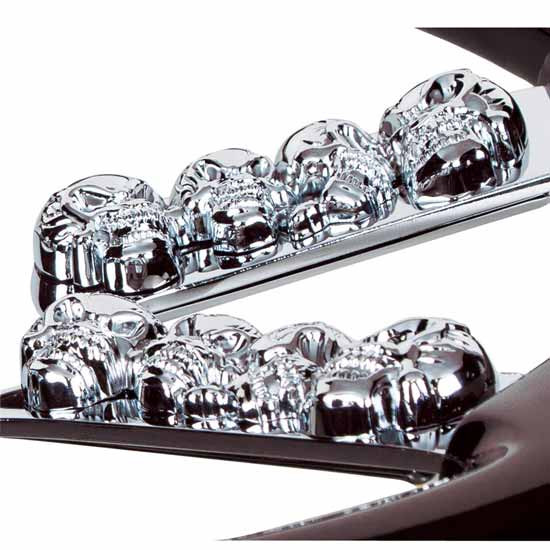 18 Inch Chrome Plated Steering Wheel, Hub & Horn Button Kit W/ Skull Accents and Brown Rim For Kenworth, Peterbilt