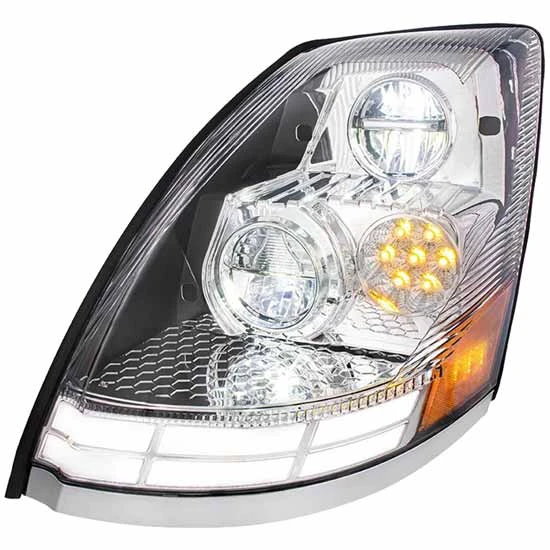 LED Headlight W/ White/Amber LED Light Bars For Volvo VNL Gen II
