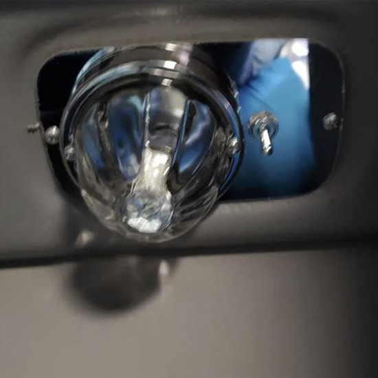 Turnpike Truck Trim SS Sleeper Map Light Bracket W/ Watermelon Light & Toggle Switch Holes For Peterbilt 384, 386, 387, 388, 389