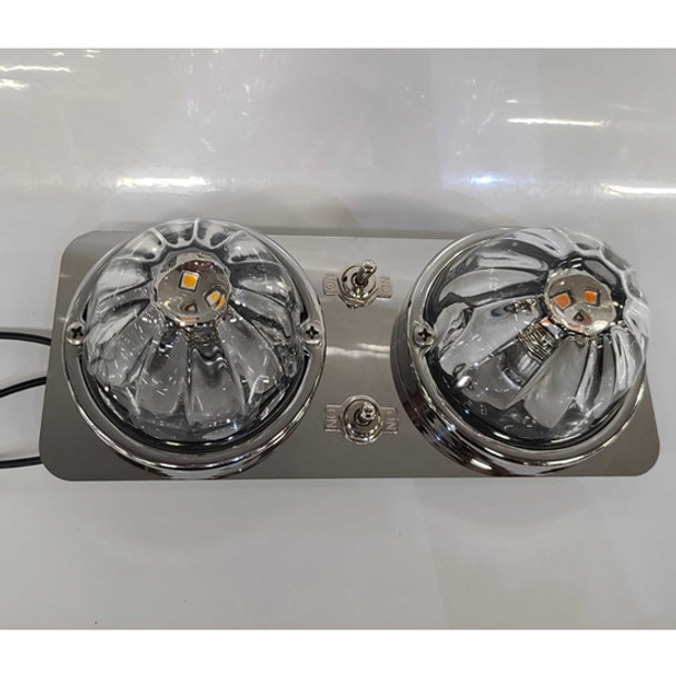 SS Dome Light Bracket W/ 2 Watermelon Light & Toggle Switch Cutouts For Peterbilt 378, 379
