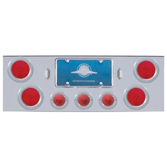Chrome Rear Center Panel W/ 4 - 4 Inch & 3 - 2 1/2 Inch Lights And SS Bezels - Red LED/ Red Lens