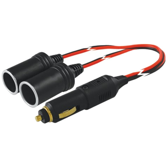 12V Dual Outlet Plug W/ 6 Inch Leads