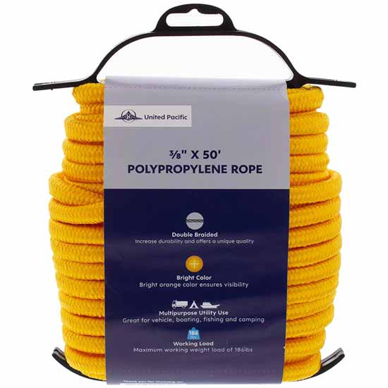 Orange 16 Strand Double Braided Polypropylene Rope, 3/8 Inch x 50 Foot