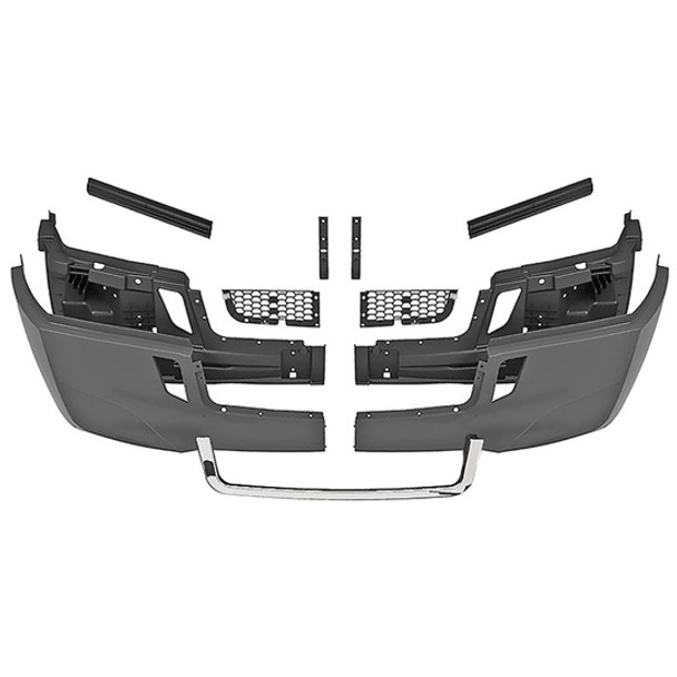 Gray Bumper Assembly Kit W/ Chrome Front Bumper Trim For Freightliner Cascadia