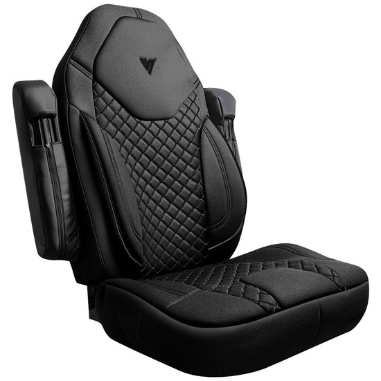 Low Back Black Cloth Seat Cover, 31 Inch W/ Back Pocket Sleeve And Black Stitching For Freightliner Cascadia