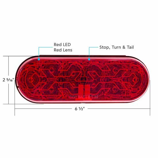 6 Inch Oval 10 LED S/T/T Light W/ Heated Lens - Red LED/ Red Lens