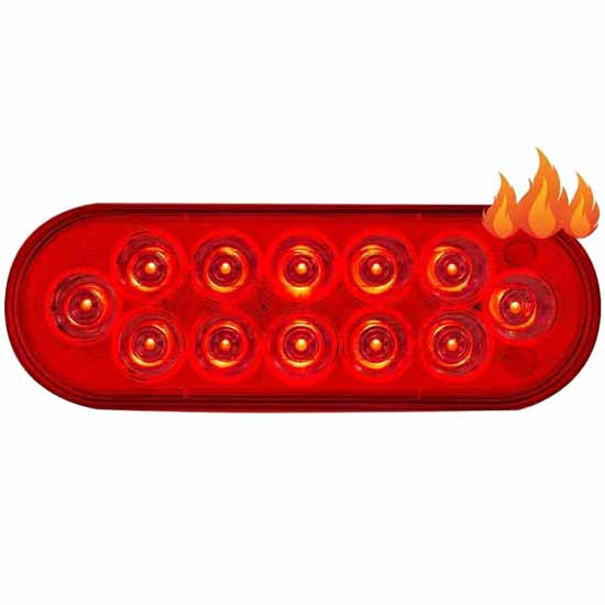 6 Inch Oval 12 LED Stop/Turn/Tail Light W/ Heated Lens - Red LED/ Red Lens