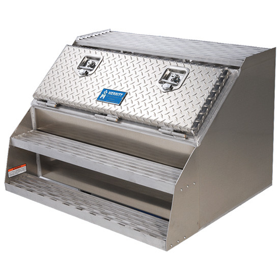 Merritt Aluminum Saddle Box W/ Diamond Plate Door & Steps- 30 x 23.5 x 28.5 Inch