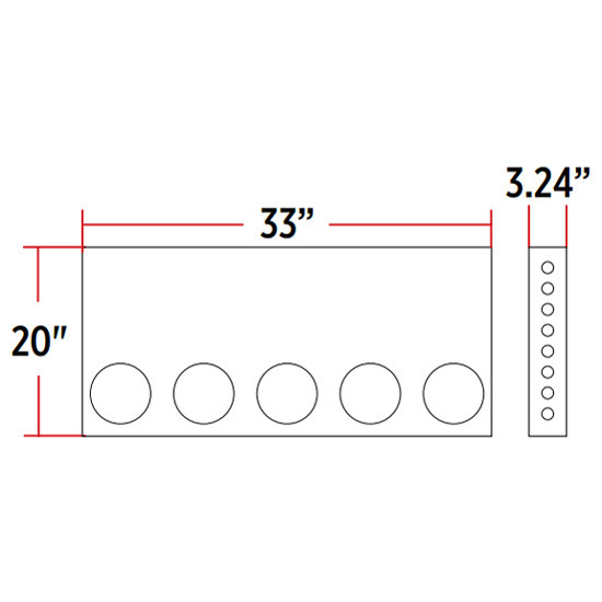 Stainless Steel Rear Center Panel 33 X 3.24 Inch W/ 20 Inch Drop, 5 Round 4 Inch Light Holes & 16 Button 3/4 Inch Light Holes