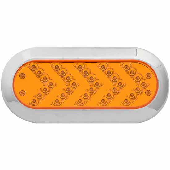 35 LED Oval Spyder Sequential Turn Signal Light W/ Chrome Bezel - Amber LED/ Amber Lens
