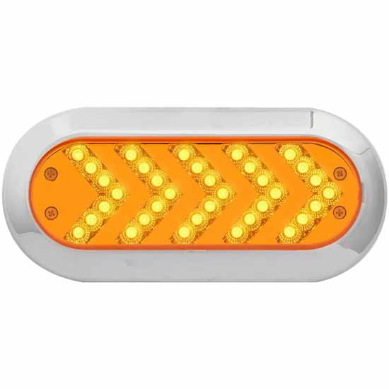 35 LED Oval Spyder Sequential Turn Signal Light W/ Chrome Bezel - Amber LED/ Amber Lens
