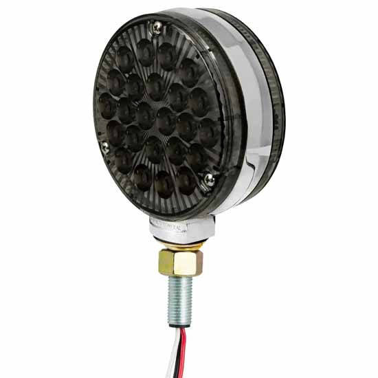 4 Inch Round 24 LED Pearl Double Face Pedestal Light W/ Single Post Mounting - Amber & Red LED/ Amber & Red Lens