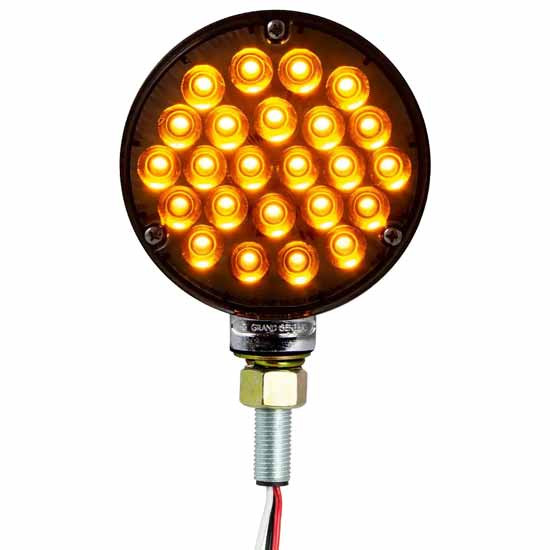 4 Inch Round 24 LED Pearl Double Face Pedestal Light W/ Single Post Mounting - Amber & Red LED/ Amber & Red Lens