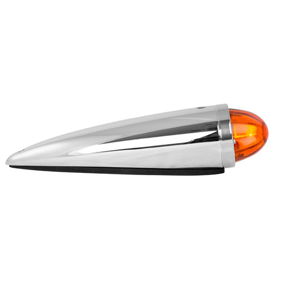 Chrome Cab Marker Light W/ Glass Watermelon Lens & SS Bezel - 1141 Bulb/ Dark Amber Lens