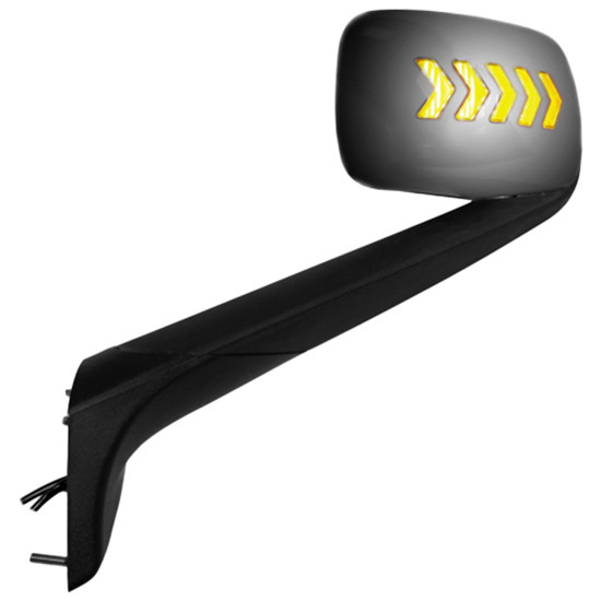 Chrome Hood Mount Mirror W/ Amber LED Arrow Sequential Turn Signal & Heat Function For Freightliner Cascadia