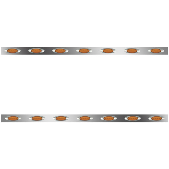 70 Inch Stainless Steel Sleeper Panels W/ Extension, 14 M1 Amber/Amber LEDs For Peterbilt 388/389
