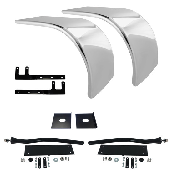 Vendetta Premium 33.5 Inch Stainless Steel Half Fender Kit W/ Mounting Brackets For Freightliner Airliner II Suspensions
