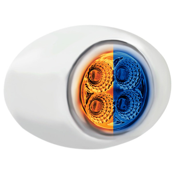 4 LED Double Fury Mini Oval Light - Amber to Blue / Clear Lens