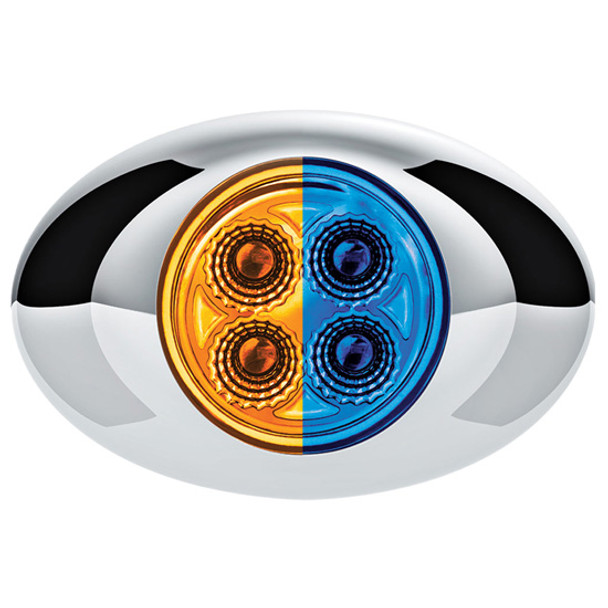 4 LED Double Fury Mini Oval Light - Amber to Blue / Clear Lens