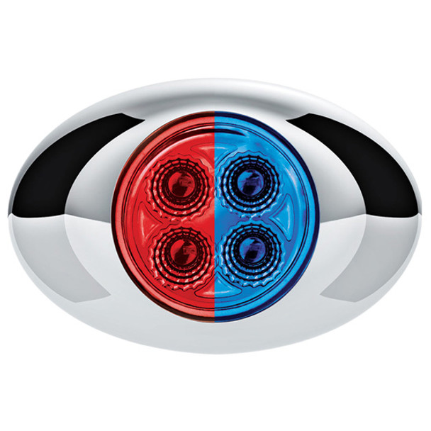 4 LED Double Fury Mini Oval Light - Red to Blue / Clear Lens 4 LED Double Fury Mini Oval Light - Red to Blue / Clear Lens