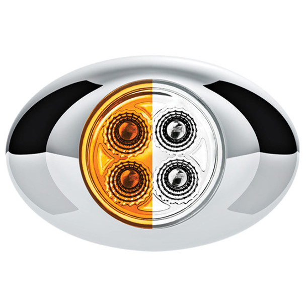 4 LED Double Fury Mini Oval Light - Amber to White / Clear Lens