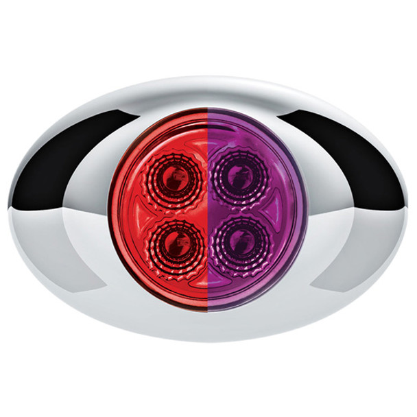 4 LED Double Fury Mini Oval Light - Red  to Purple / Clear Lens