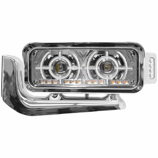 Chrome Projector LED Headlight Assembly Driver Side For Peterbilt 357, 378, 379